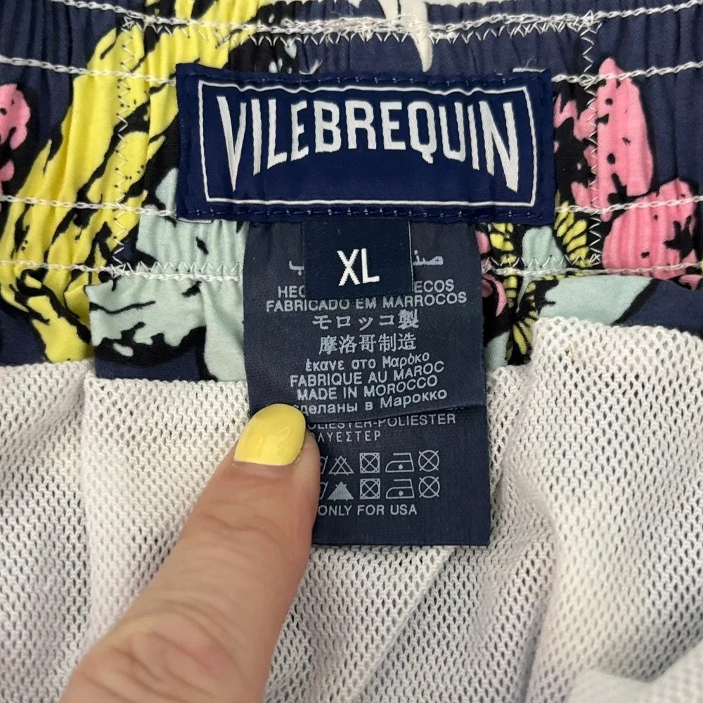 Vilebrequin Swim Trunks Men XL Navy Tropical Fruit Floral Drawstring Shorts